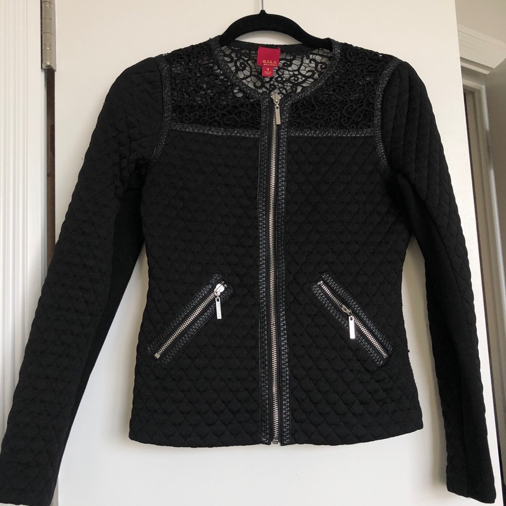 Black Zip Up Jacket with Lace